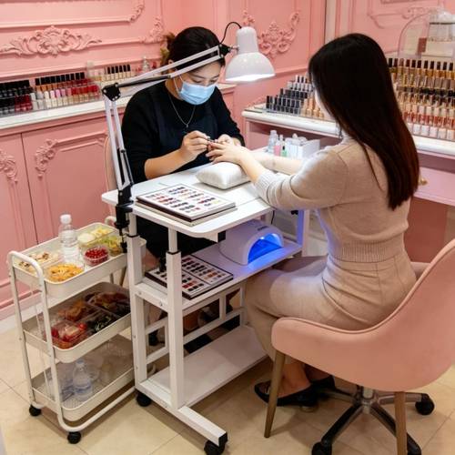 75 components height adjustable mobile silent multifunctional beauty and for nail table with reinforced frame and lockable wheels portable for nail table for nail technicians in black white bedrooms living rooms