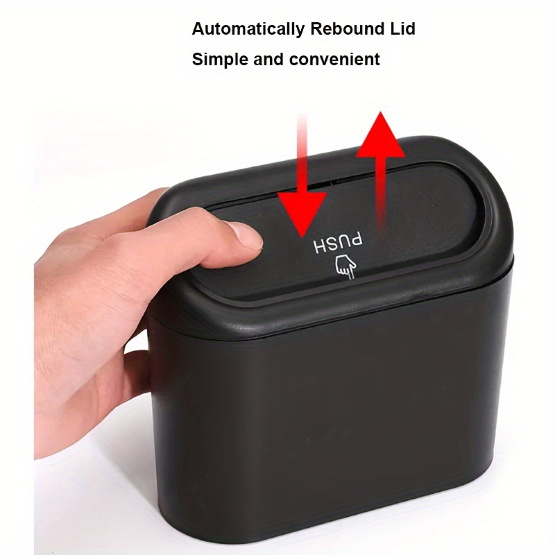 leak proof black car trash can with lid   pp material   design for vehicle interior accessories details 2