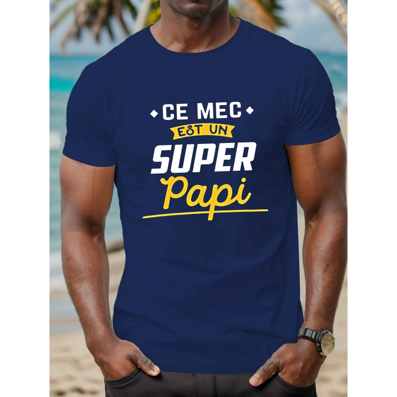 

T-Shirt Décontracté pour Homme à Col Rond, Tissu en 100% Polyester, Motif Géométrique, Coupe Régulière, Haut d'Été avec Imprimé "Ce Mec Super