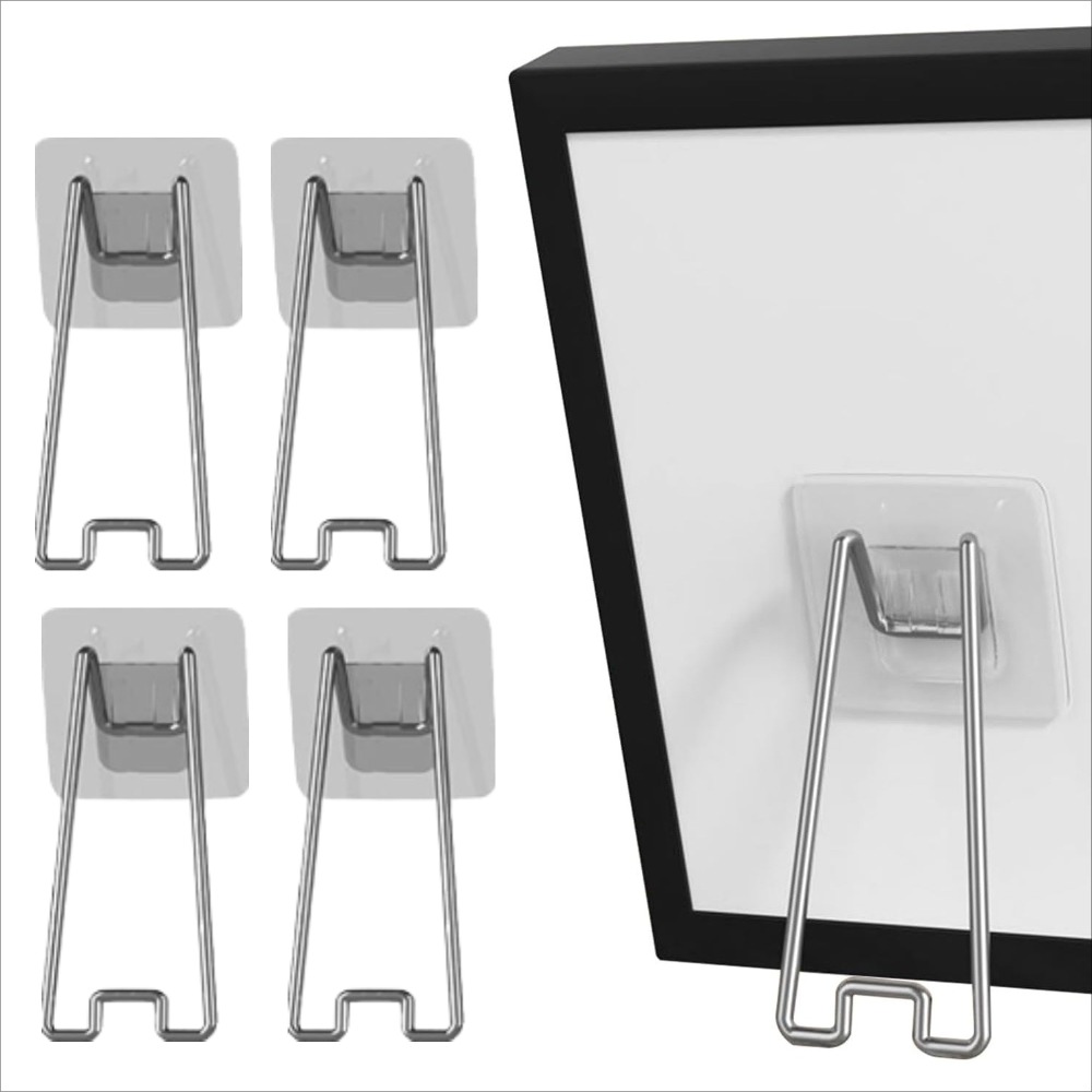 TEMU 4 piezas - Soporte de exhibición autoadhesivo para marcos de fotos, soporte trasero para marcos sin clavos, soporte de metal estable y