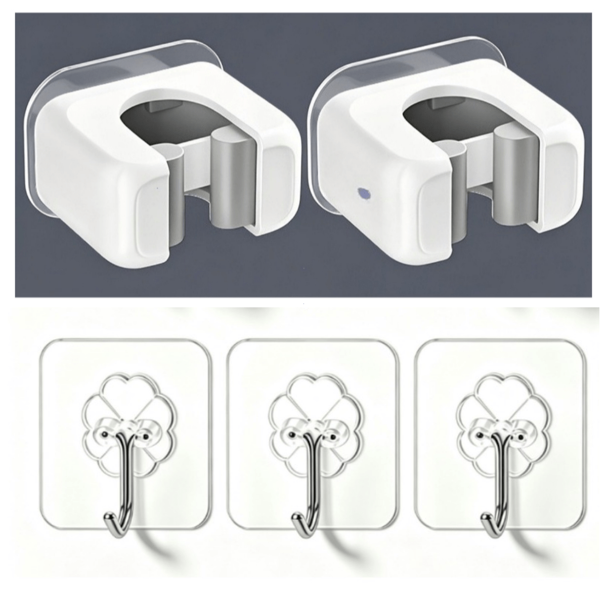 TEMU 5pcs Set Of No-drill Wall-mounted Mop And Broom Holder - Strong Plastic Mop Storage Clips And Broom Hooks (includes 2pcs Mop Clips And 3pcs