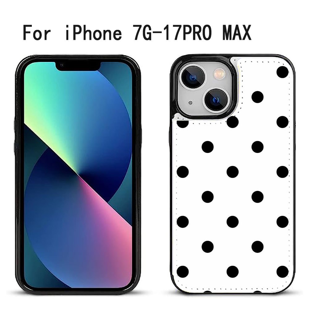 TEMU Phone Case - Faux Leather Multifunctional Wallet-style Phone Case With Black And White Polka Dot Illustration, Card Slot, And Coin Pouch.