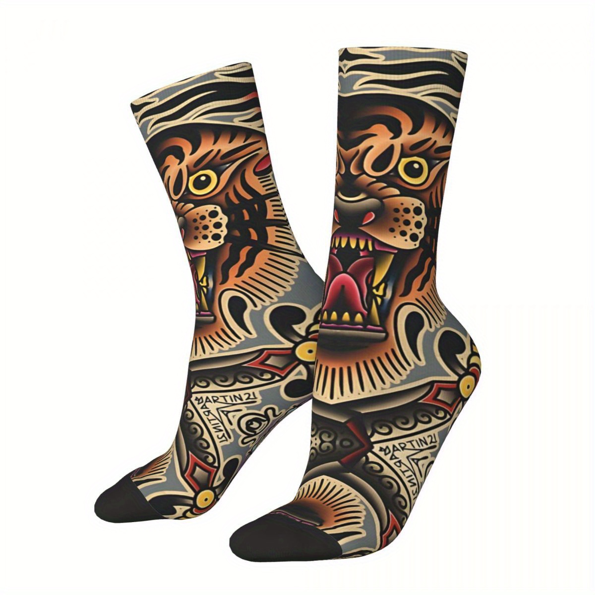 

1 Pair Of Printed Traditional Tiger Tattoo Novelty Socks