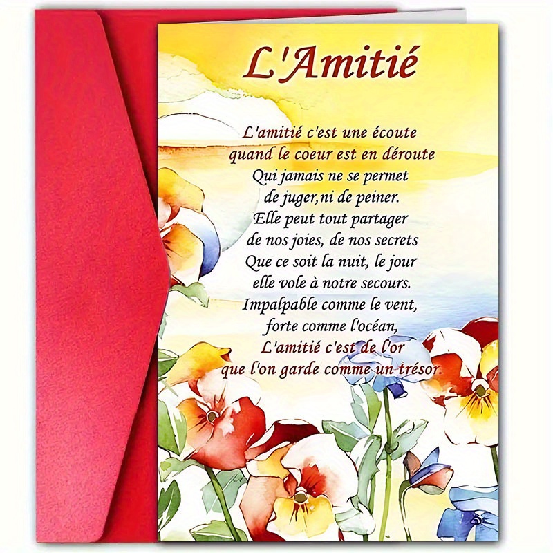 TEMU 1 Carte d' de style français avec enveloppe - " C'Est de Dor Quand En Druite" - Convient pour amis, sœurs, anniversaires, remerciements,