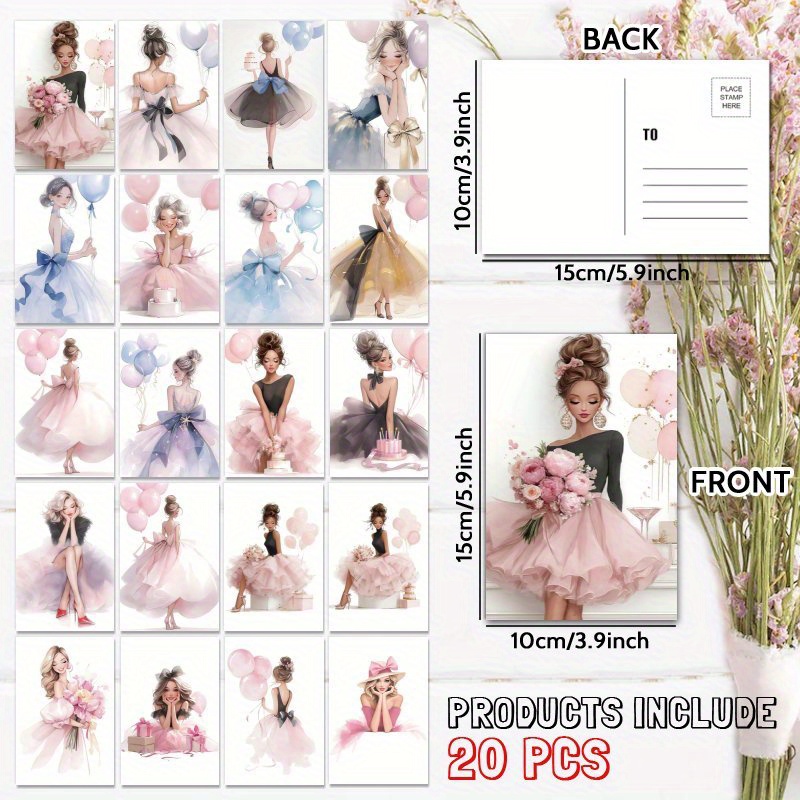 TEMU 20 Cartes Postales Épaisses et Amusantes pour Anniversaire Fille - Ballon & Fille - Cadeau Créatif pour Famille, Amis ou Tout Âge - Affirmations