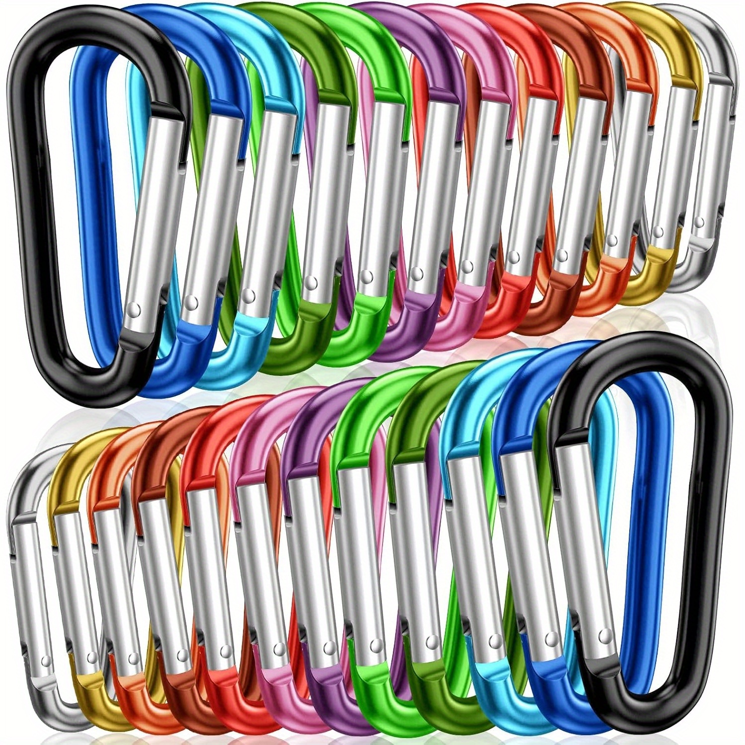 24pcs Random Color Aluminum Alloy D-shaped Pin Keychain Set, Outdoor Camping Mini Locking Clasp, Durable Improved Spring Chain Hook