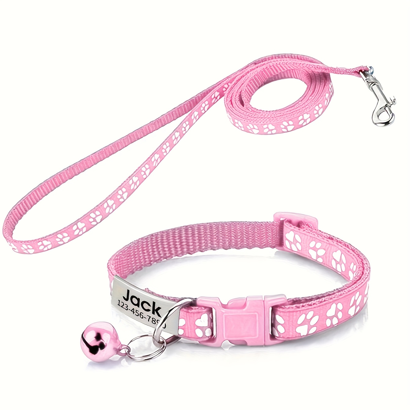 TEMU Collier et laisse personnalisés pour chats et petits chiens - Étiquette personnalisée avec nom/téléphone/adresse, collier -perte à dégagement