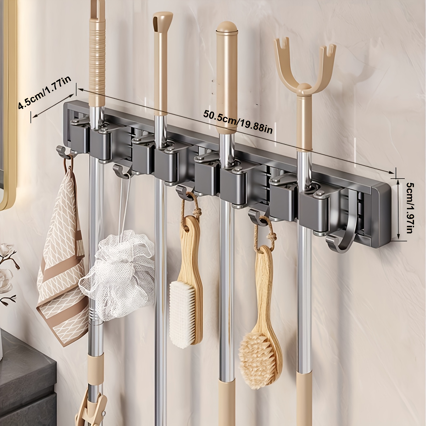 TEMU Porte-serpillière et balai mural robuste en métal | Support de rangement mural pour garage, organisateur d'outils de jardinage, convient pour