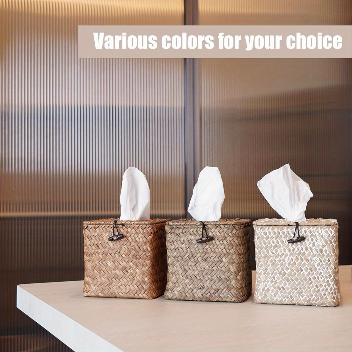   woven tissue box cover boho farmhouse plastic napkin holder with lid square     5 9x5 7x5 7 inch for bathroom living room kitchen bedroom   Product details 1
