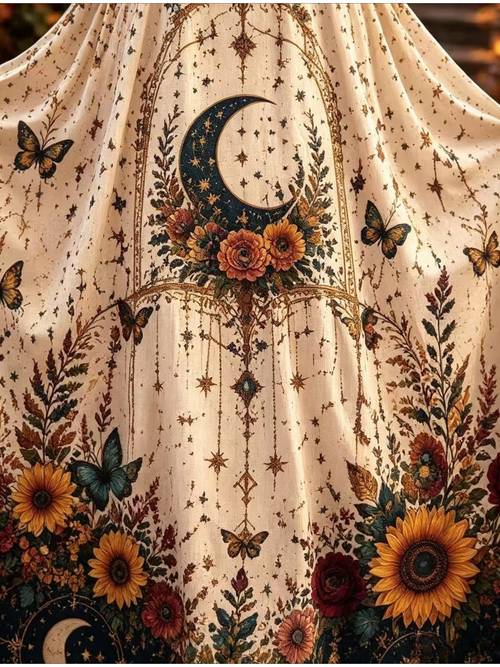boho celestial moon star floral print sleeveless spaghetti strap v neck maxi dress vintage botanical swing long dress for mature women garden holiday casual party dress