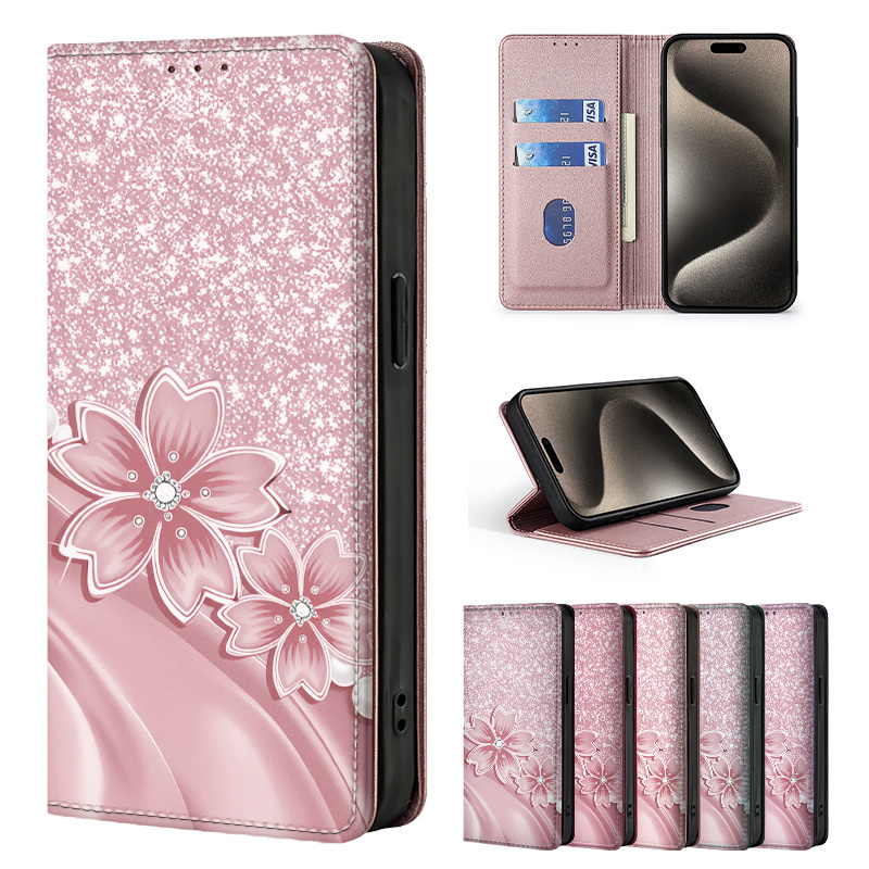 TEMU Phone Case: Colorful Painted Double-fold Edge, Synthetic Leather Flip Cover Creative Phone Case With Card Slot Anti-theft Stand Wallet,for