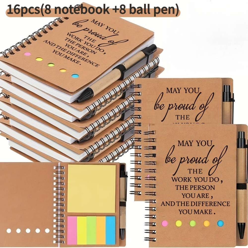 TEMU Notebook And Ballpoint Pen Office Gift Set, A6 Spiral Notebook With Inspirational Quote Cover And Ballpoint Pen (with Sticky Notes) Included,