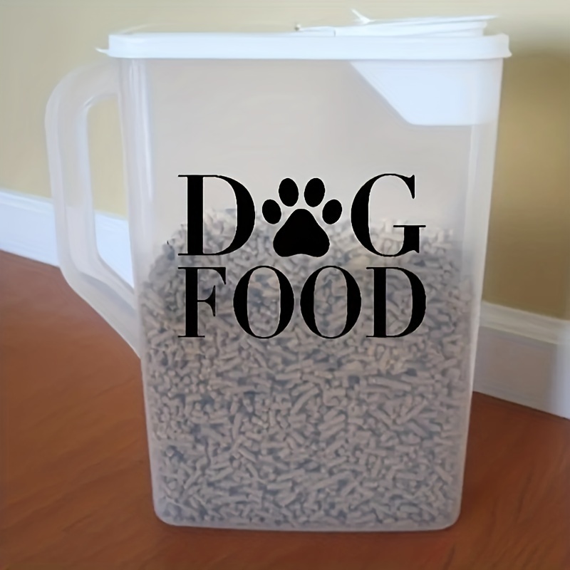 TEMU 1pc Dog Food & Cat Food Storage Container With Removable Vinyl Decal - Transparent Pet Food Dispenser For Car, Rv, Outdoor Use - Durable,