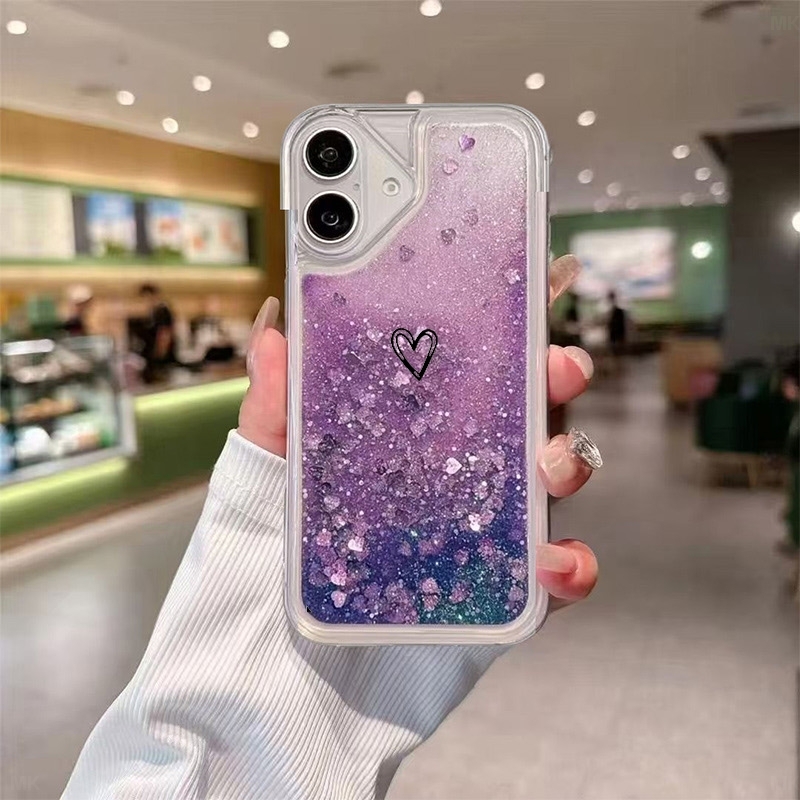 TEMU Phone Case - Hollow Heart Black Surprise, Fashionable, High Cost-performance, Skin-friendly, Cartoon, Small Pattern, Classic Liquid Sand Phone