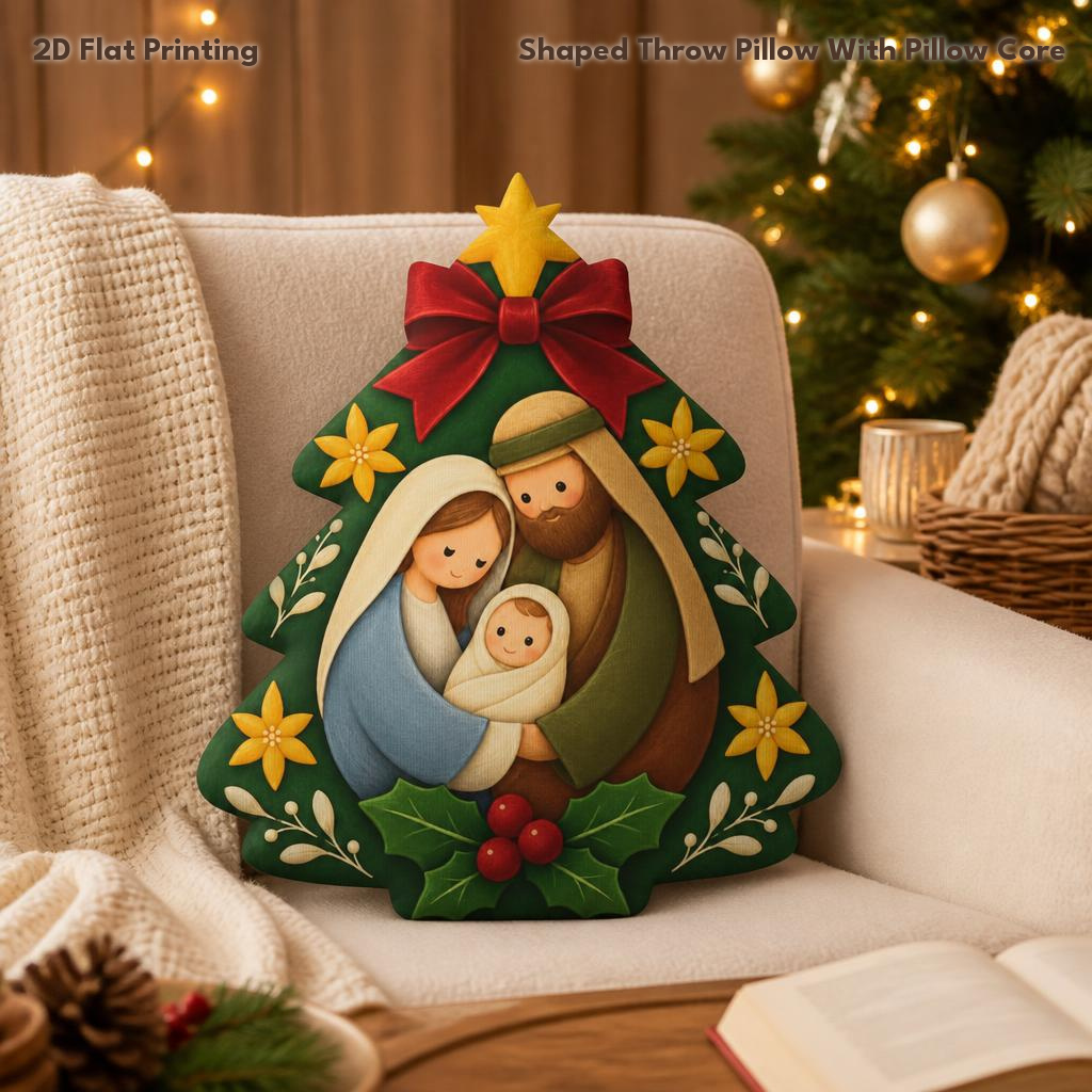 TEMU Cuscino decorativo imbottito con Famiglia Ges羅 Maria , , , stella - Cuscino lavabile a per camera da letto, , decorazione natalizia con figure