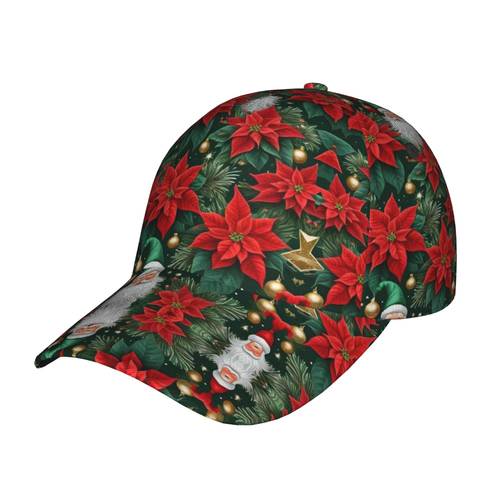 1pc poinsettia santa dark green seamless fashionable printed curved brim baseball cap sports outdoor casual hat unisex baseball cap trucker cap mens hat womens hat