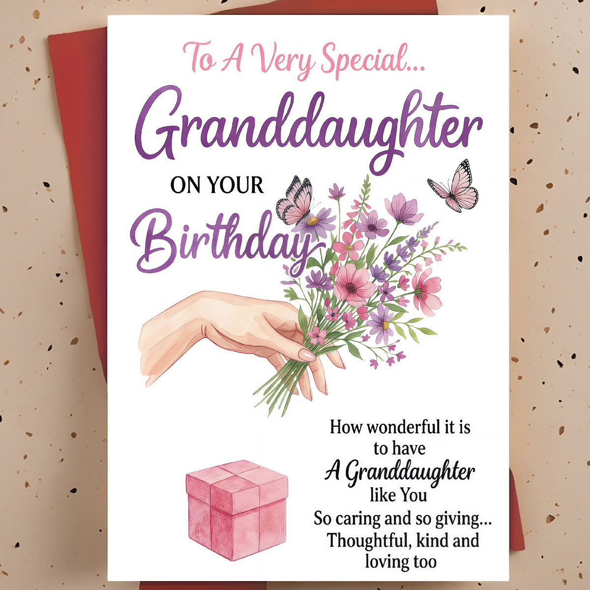 TEMU 1pc Sweet Birthday Greeting Card For Granddaughter – Watercolor Flower Bouquet Illustration, Hand-drawn Card, With Envelope