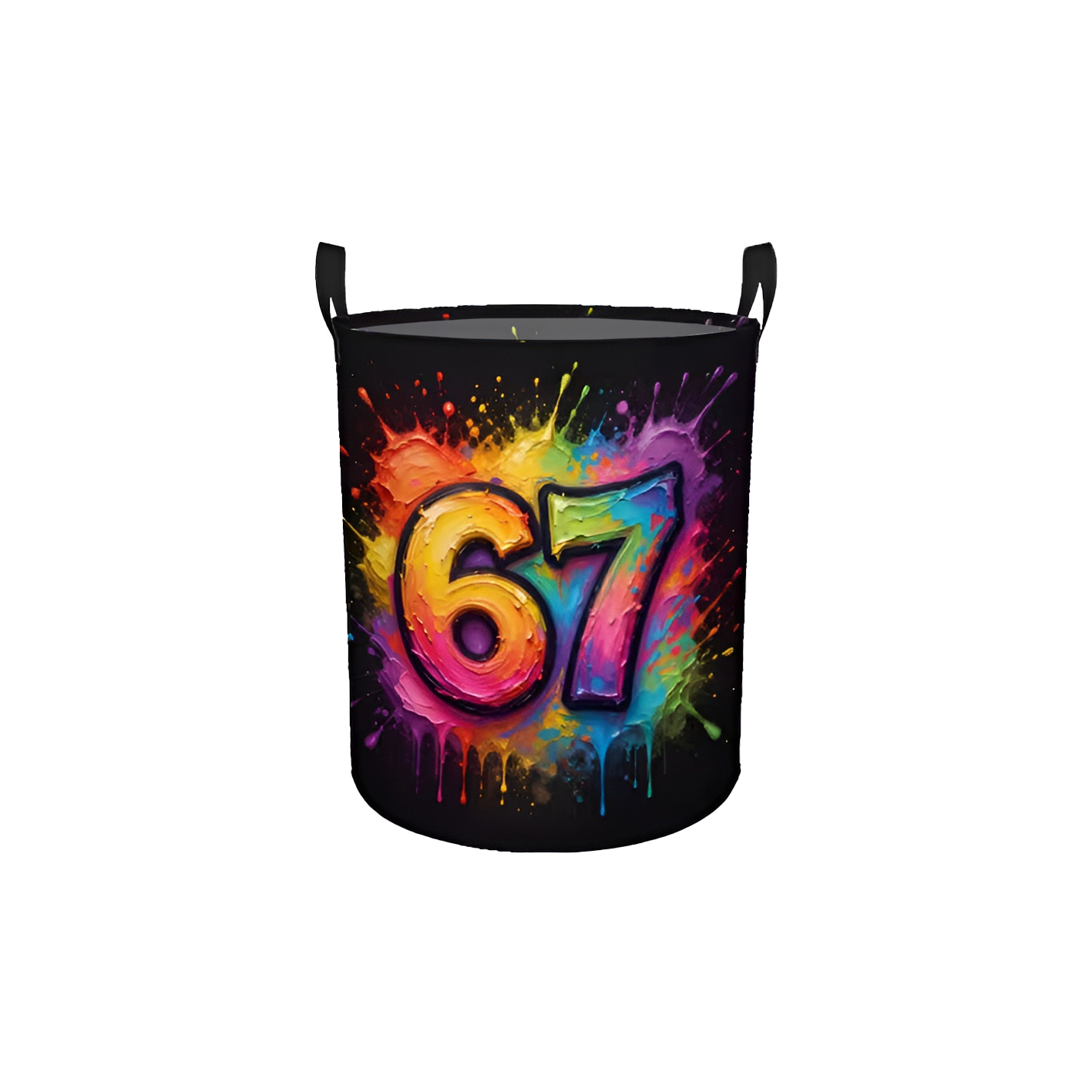 TEMU 1pc Hip Hop Style Number 67 Theme Laundry Basket, Dirty Clothes Basket, With Secure Handle, Round Storage Basket, Suitable For Room, Bathroom,
