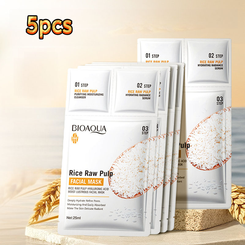 Rice Pure Extract Facial Mask, Three-In-One Facial Mask, Three-Step Moisturizing Facial Mask, Containing Rice Extract, Hyaluronic Acid, Collagen, Deeply Hydrates, Suitable for Outings, Travels, Business, As A Gift