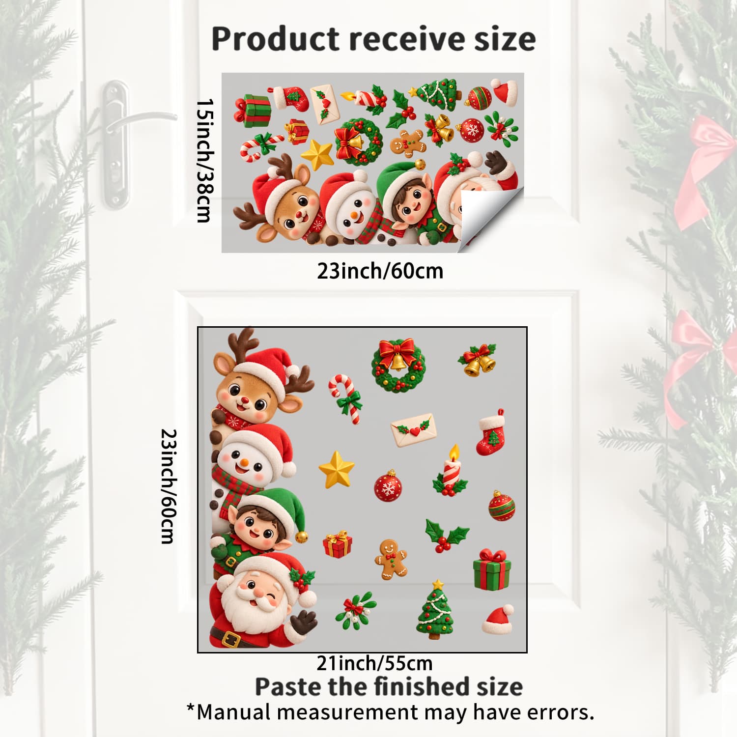 TEMU 1pc Fun Christmas Character Peeking Door Decal, Featuring Santa Claus, Elf, Snowman, And Reindeer Peeking Out, With Christmas Ball, Wreath, Gift