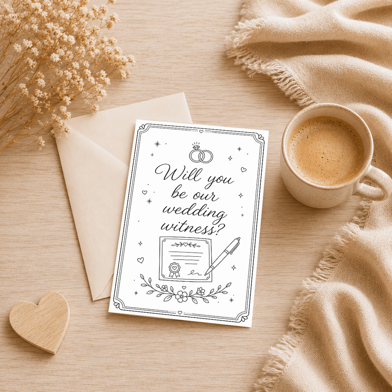 TEMU Wedding Witness Invitation Card - Elegant Black And White Line Art For , Bridesmaids, Or Family To Sign As 's Witness. 1pc And 1pc Envelope