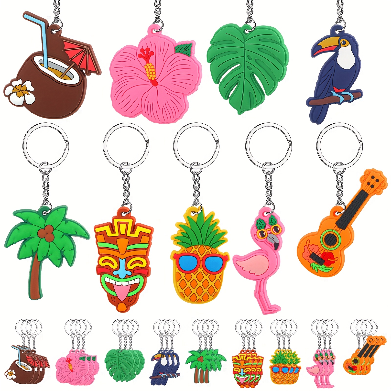 TEMU 2d Flat, 2d Flat 36pcs Summer Party Acrylic Keychain Set, Featuring Flamingo, Pineapple, Sea Turtle, And Surfboard Themed Designs, Suitable For