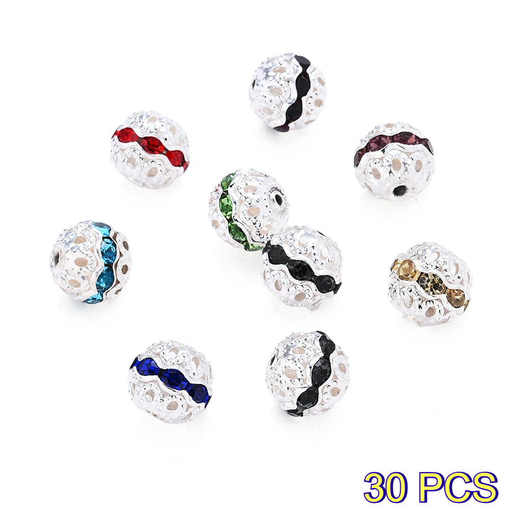 TEMU 30 piezas de cuentas separadoras de aleación, colores aleatorios, cuentas huecas de aleación con de pedrería, adecuadas para hacer joyería DIY,