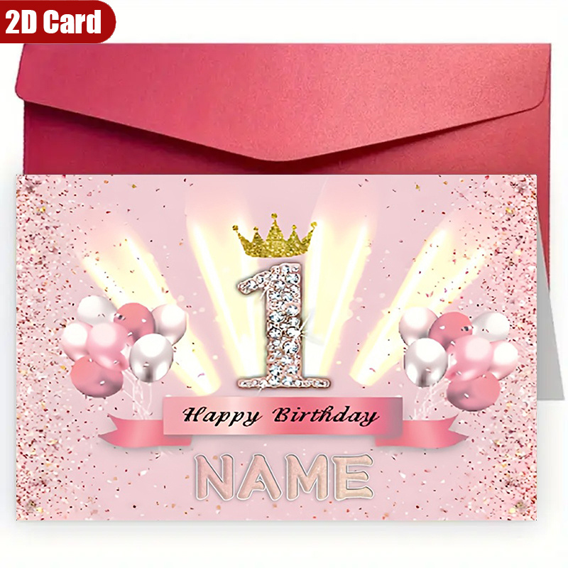 TEMU Custom 2d Flat Greeting Card - 1 Personalized Happy Birthday Card With Envelope, High-quality Paper - Suitable For Couples, Family, - Perfect