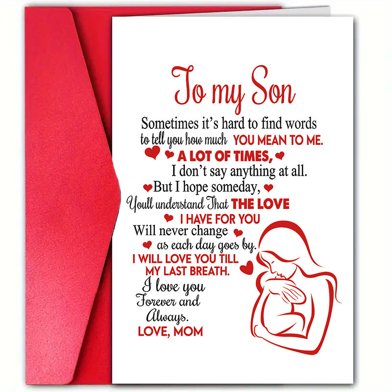 

1pc Birthday Greeting Card For Son With Envelope, 12cm X 18cm, Love & Support Message From Mom, Romantic Paper Card For , Universal Recipient