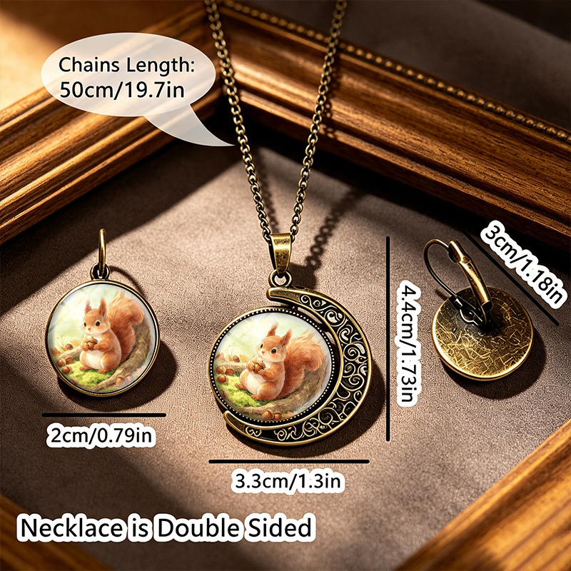 3pcs Handmade Glass Squirrel & Acorn Jewelry Set