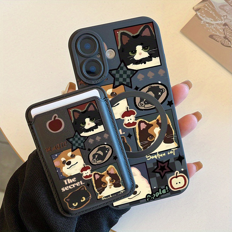 TEMU Phone Case: 3pcs In 1 Set Combination 2025 New Fashionable Creative All-inclusive Shockproof Pattern Phone Case & Fashion Faux Leather