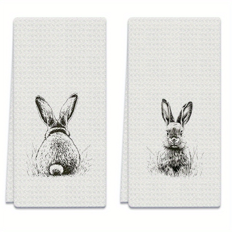 2pcs Dish Towels 18x26 Inches Rabbit Front And Back Microfiber Absorbent Kitchen Hand Towel, Suitable For , Baking, Bathroom Cleaning, Outdoor Activities, Tea Party Decorations, Household Supplies