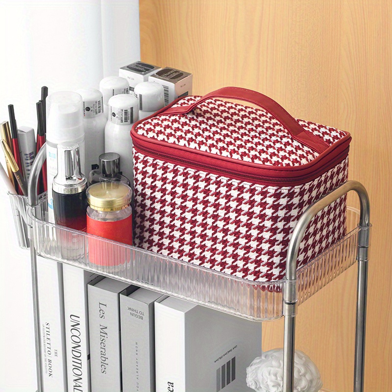 

Chic Makeup Bag - Spacious & Portable Travel Organizer For Cosmetics And Toiletries, Polyester In Red/