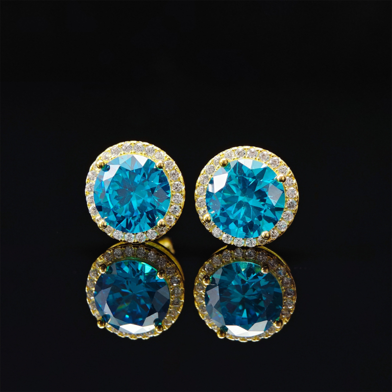Women's Blue Round Synthetic Zirconia Four-Prong Stud Earrings