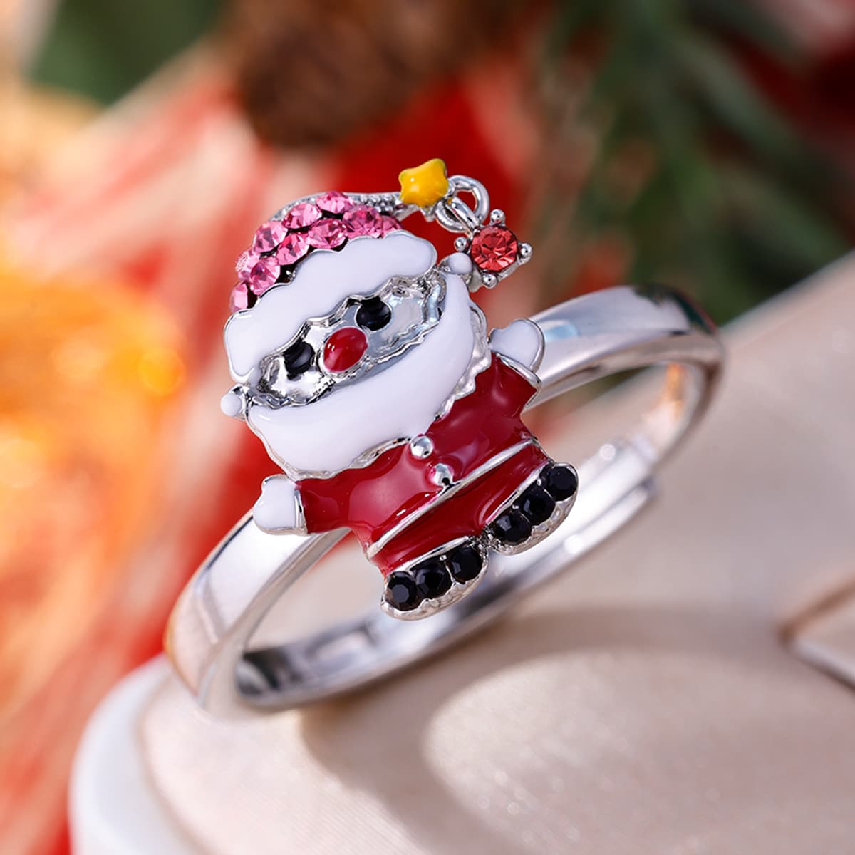 Everyday Versatile Star Santa Claus Open Ring, Festive Charm