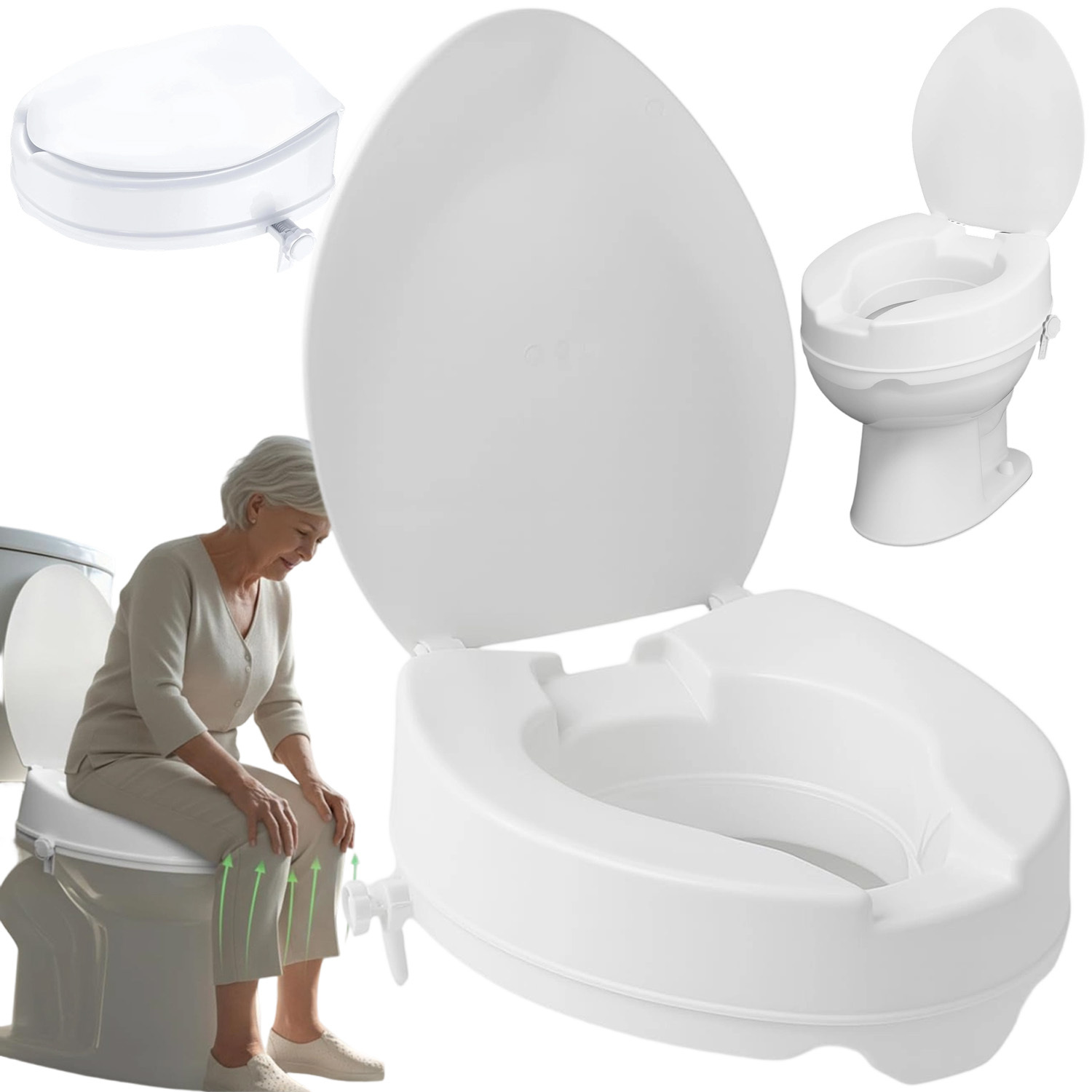 Image of Mobility Raised Toilet Seat With Lid For Elderly 4" High, For The Elderly Disabled People Pregnant Women