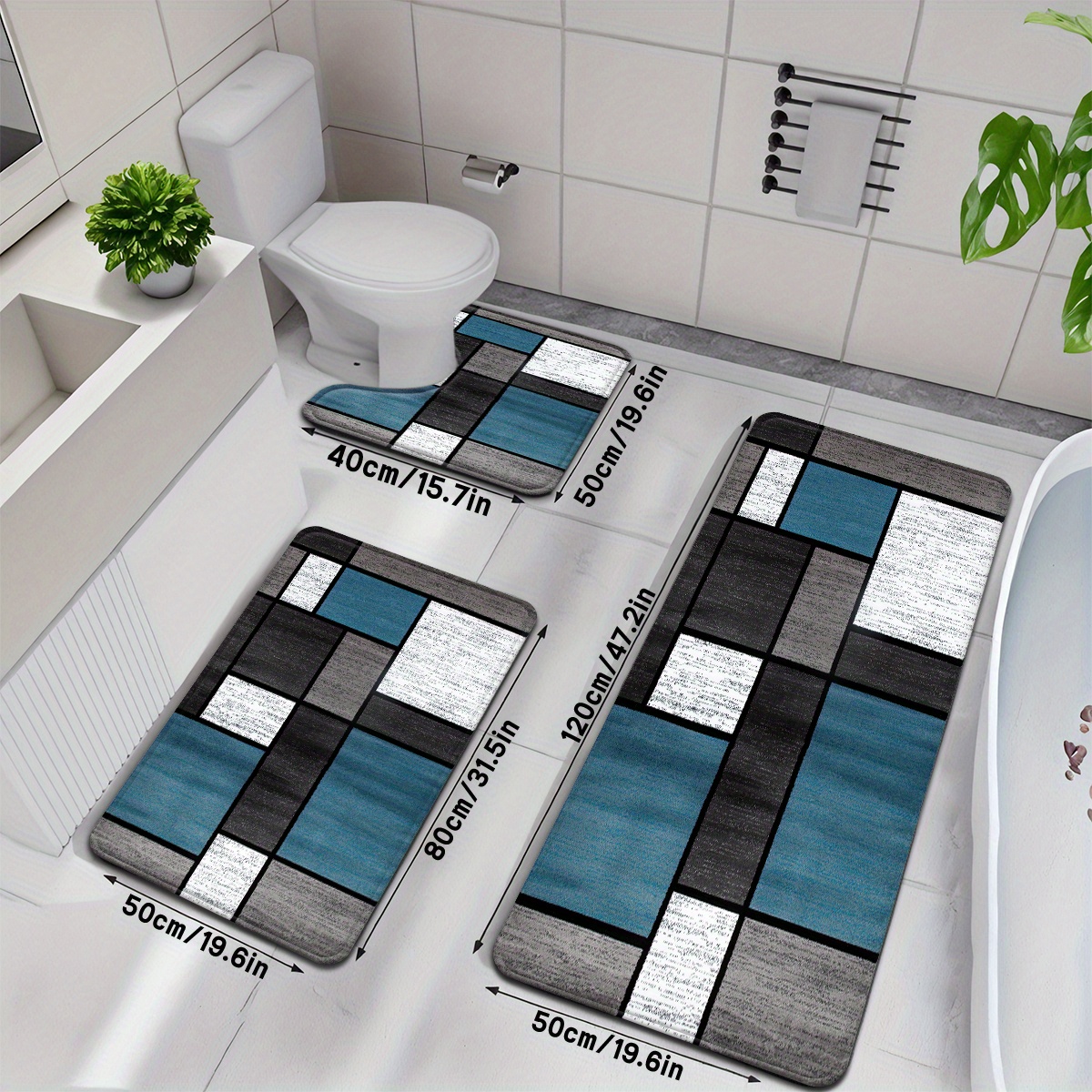 Fashionable And And Gray Geometric Patterned Bathroom Mat Set Of 1pc/2pcs/3pcs, Suitable For Kitchen And Bathroom Decor