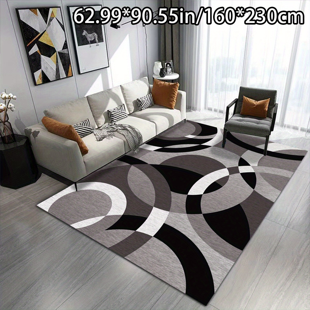 TEMU 1pc Home Decor In Black And Gray With A Circular Pattern, Versatile For Styles. Suitable For Living Room Carpets, Sofa Cushions, Entrance Mats,