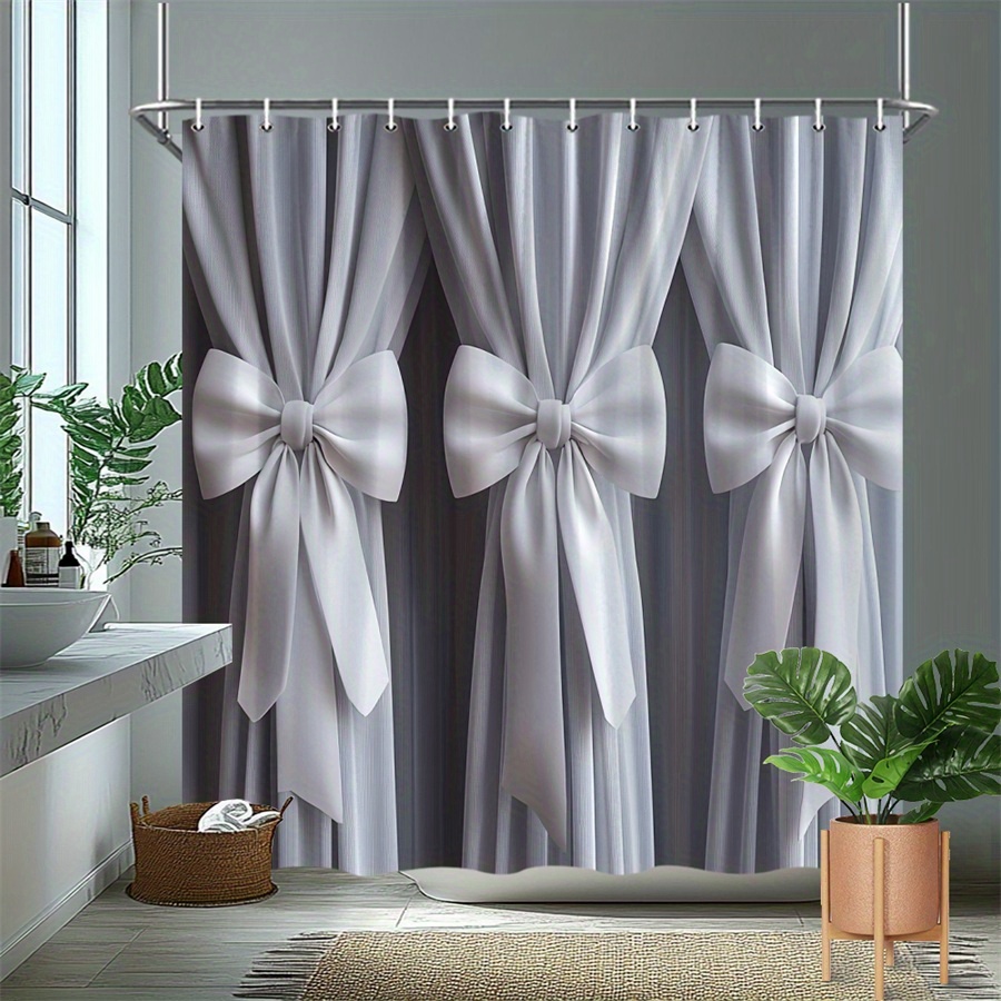 1pc, 1 Elegant White Satin Shower Curtain- Luxurious, , Soft Lighting, 12 Hooks, Machine Washable, Suitable For Bathroom Decoration, Bathroom Decor| Elegant Shower Curtain| -2d Flat