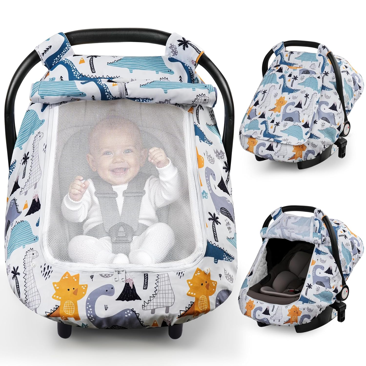 TEMU Car Seat Cover Baby, Carseat Covers Baby Girls, Lightweight Infant Car Seat Cover Canopy With 2 Layers Breathable Mesh Windows, Stroller Carrier