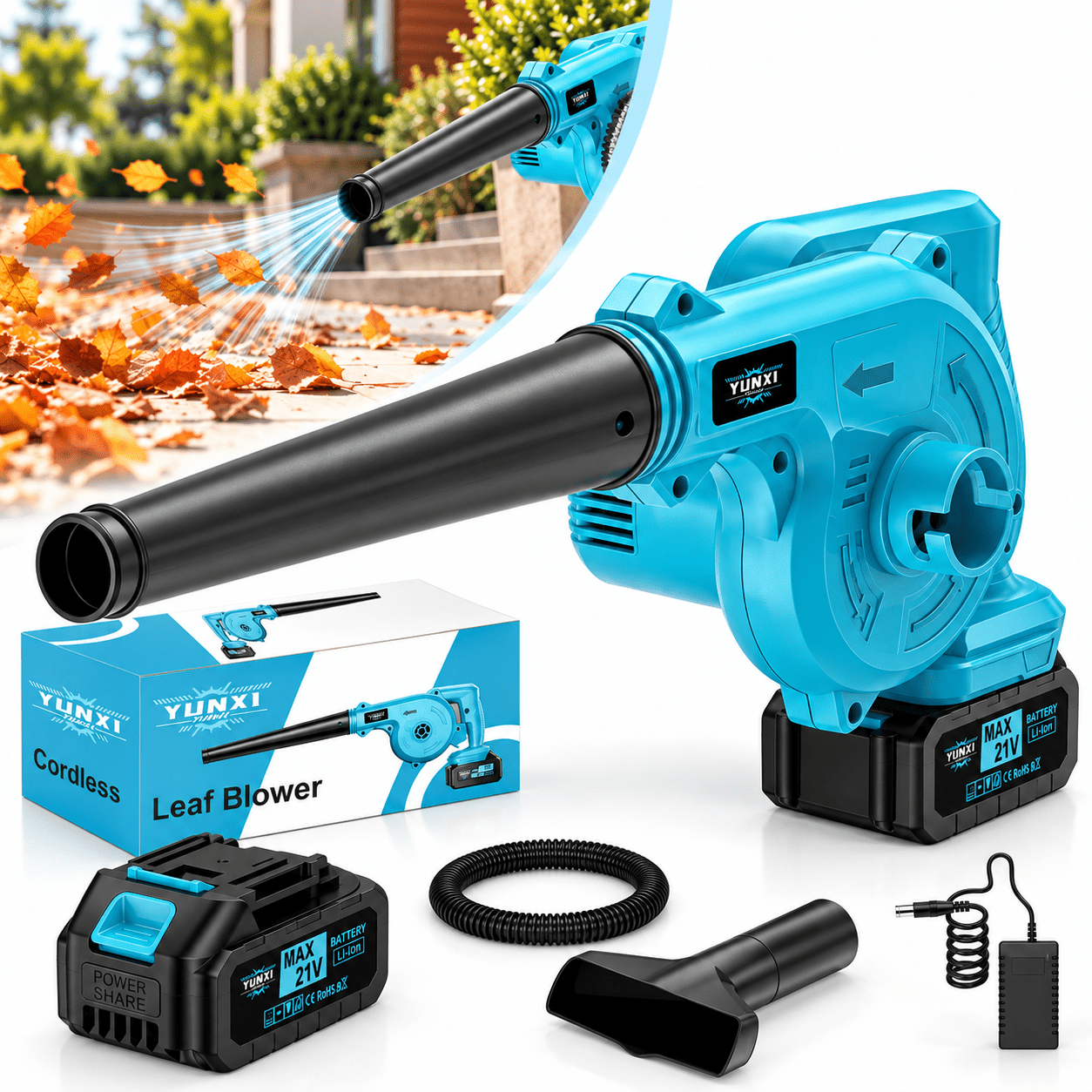 TEMU Multi Functional 2-in-1 Cordless Handheld Leaf Blower Kit, Equipped With A 2.0ah Lithium Battery And Charger, Optional Accessories For Lawn