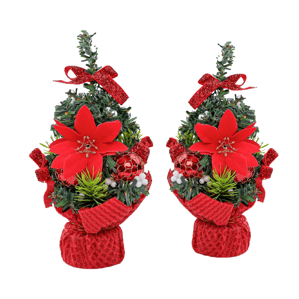 Image of 2pcs Christmas , Christmas Desktop Ornaments, 20cm/7.87inch Tall, Golden And Red Options, Mini Christmas Trees, Christmas Gifts, Small Decorative Christmas Trees