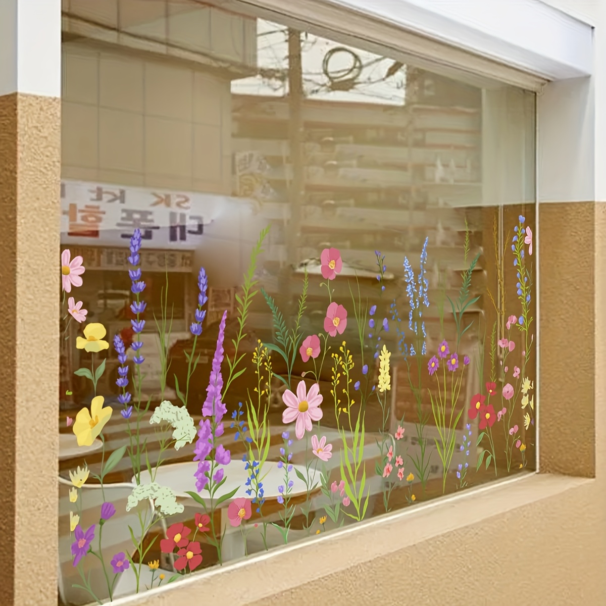 TEMU Bedroom, Living Room And Hallway Window Decoration Use Double-sided Visible Glass Static Sticker, Creative Easy Colorful Pattern