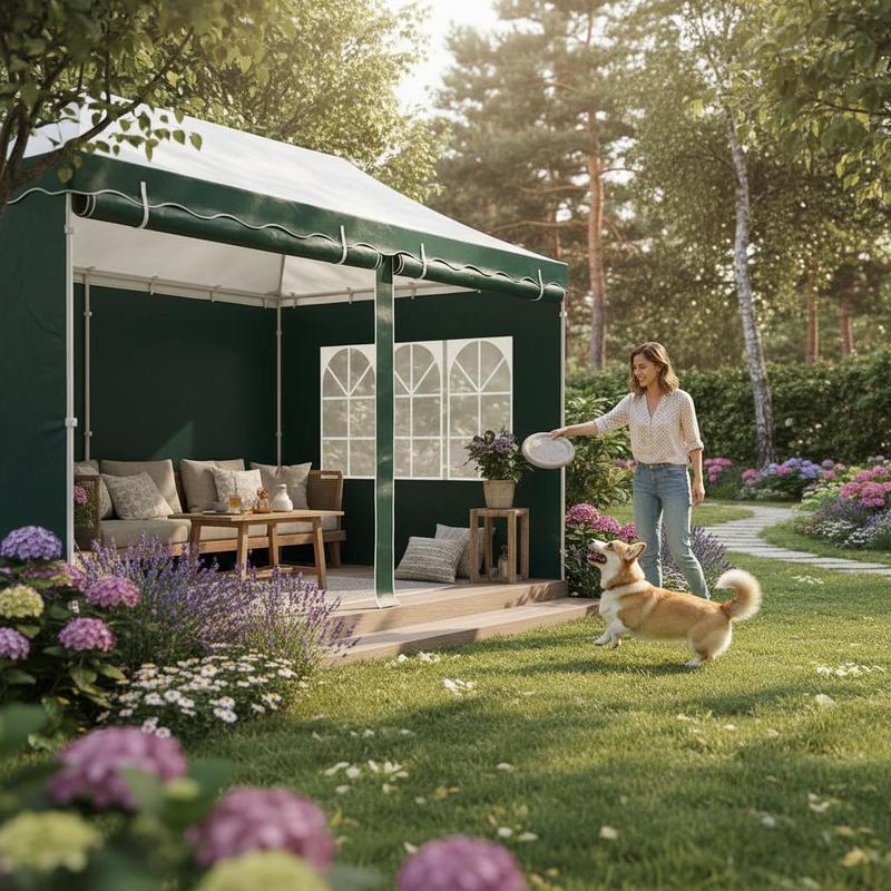 Image of 270x200cm Gazebo Side Panels For Garden , Pe Material Window Design Green Fastening Set Of 2