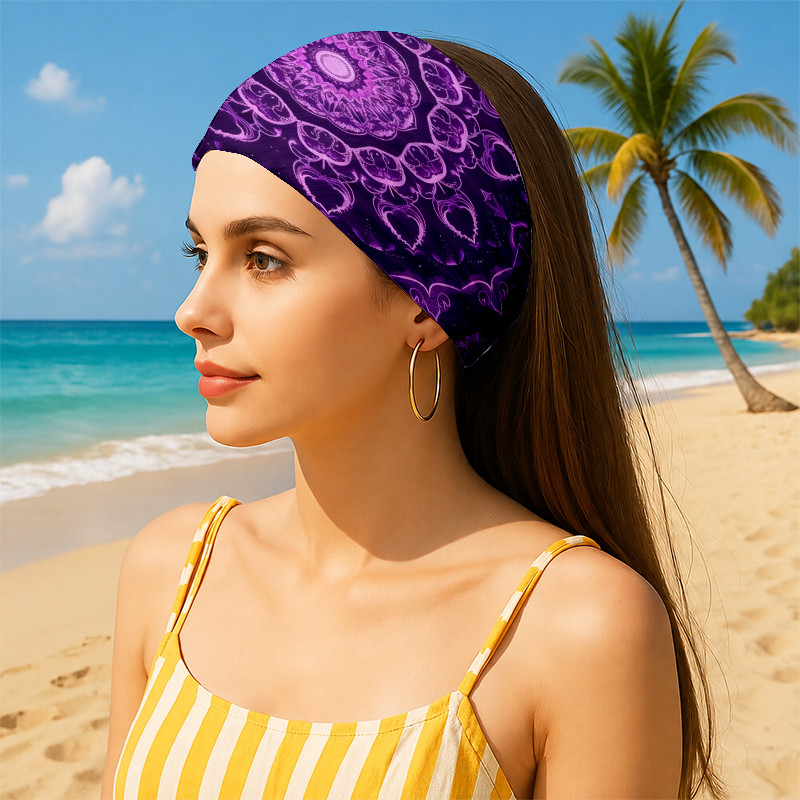 bandeau tendance - motif mandala violet  , design géométrique  , style élégant et mystérieux, idéal pour yoga,  ,     et occasions festives