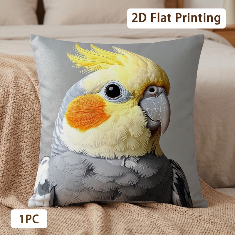 TEMU 2d Flat Printing 1pc Pillowcase With Realistic Cockatiel Warm Vitality Pattern 18*18in(45*45cm) Double-sided Polyester Machine Washable Durable