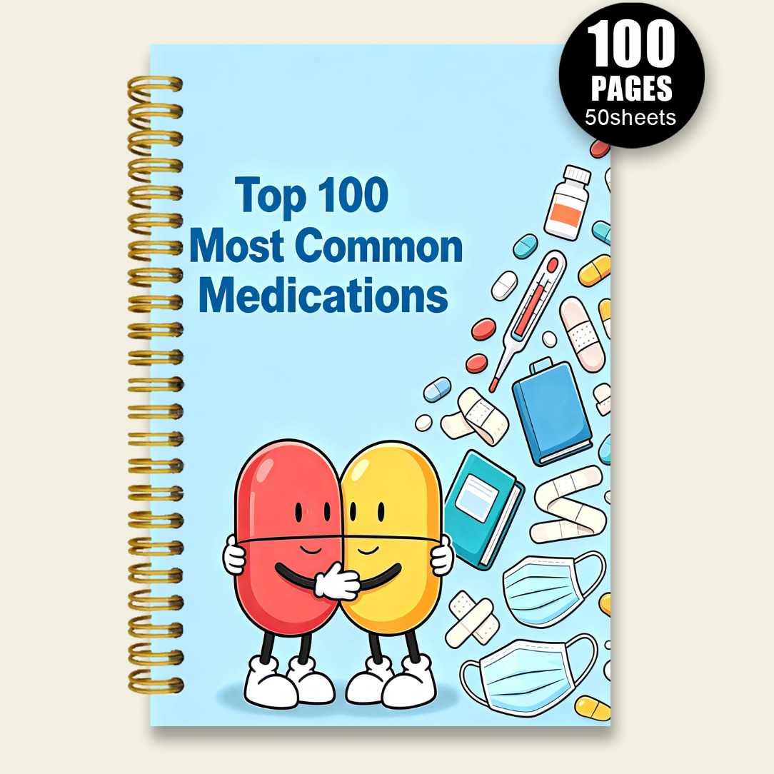TEMU A5 Spiral-bound Notebook Of 100 Common Drugs, Recording Uses, Side Effects, And Pharmacology Of Drugs, Suitable For Medical Students, Nursing