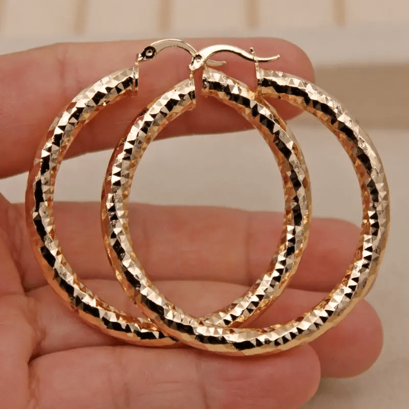 A Pair Of Fashionable Women's Ring Earrings | Luxuriously Plated With 14k Golden, Perfect For Anniversary, Party, Engagement, And Christmas Gifts
