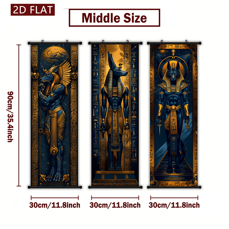 TEMU Tableaux suspendus enroulés en plastique sur le thème d' égyptien 2D plat, 2D plat, 2D/Plat - 3 pièces, dorés et , de l'Égypte antique,