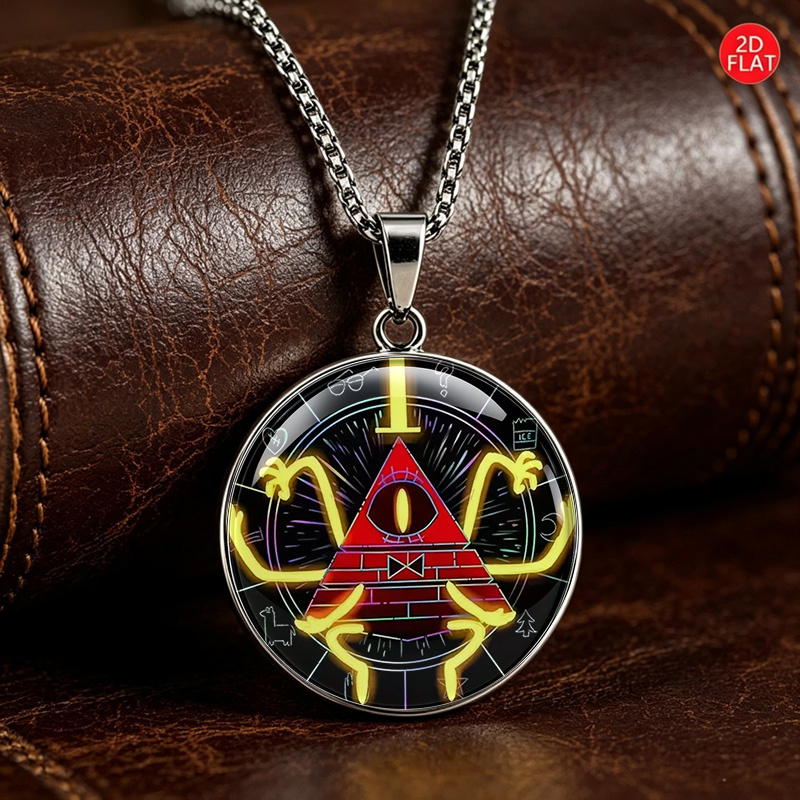 TEMU 1pc, 2d Flat "weirdmageddon" Bill Themed Round Pendant Necklace, Mysterious Triangle Figure Creative Necklace, Western Anime Merchandise, Trendy